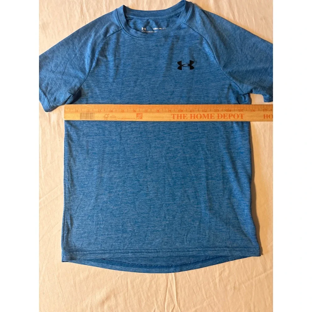 Under Armour T-Shirt Youth Boys Medium Blue Excellent Heathered HeatGear Loose